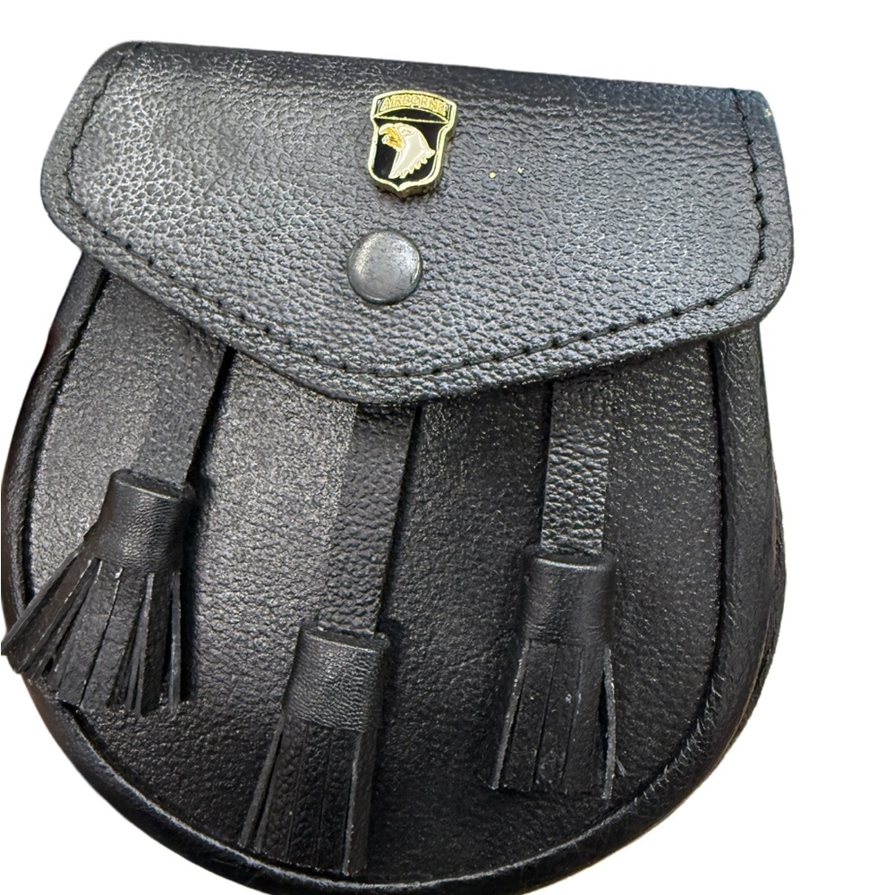 Rare military us Army airborne black eagle tassel leather waist bag chain belt